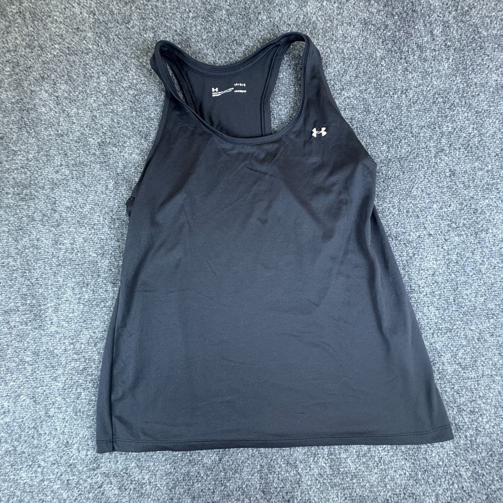Under Armour HeatGear Tech Tank Top Womens Large Black Loose Fit Logo Athleisure